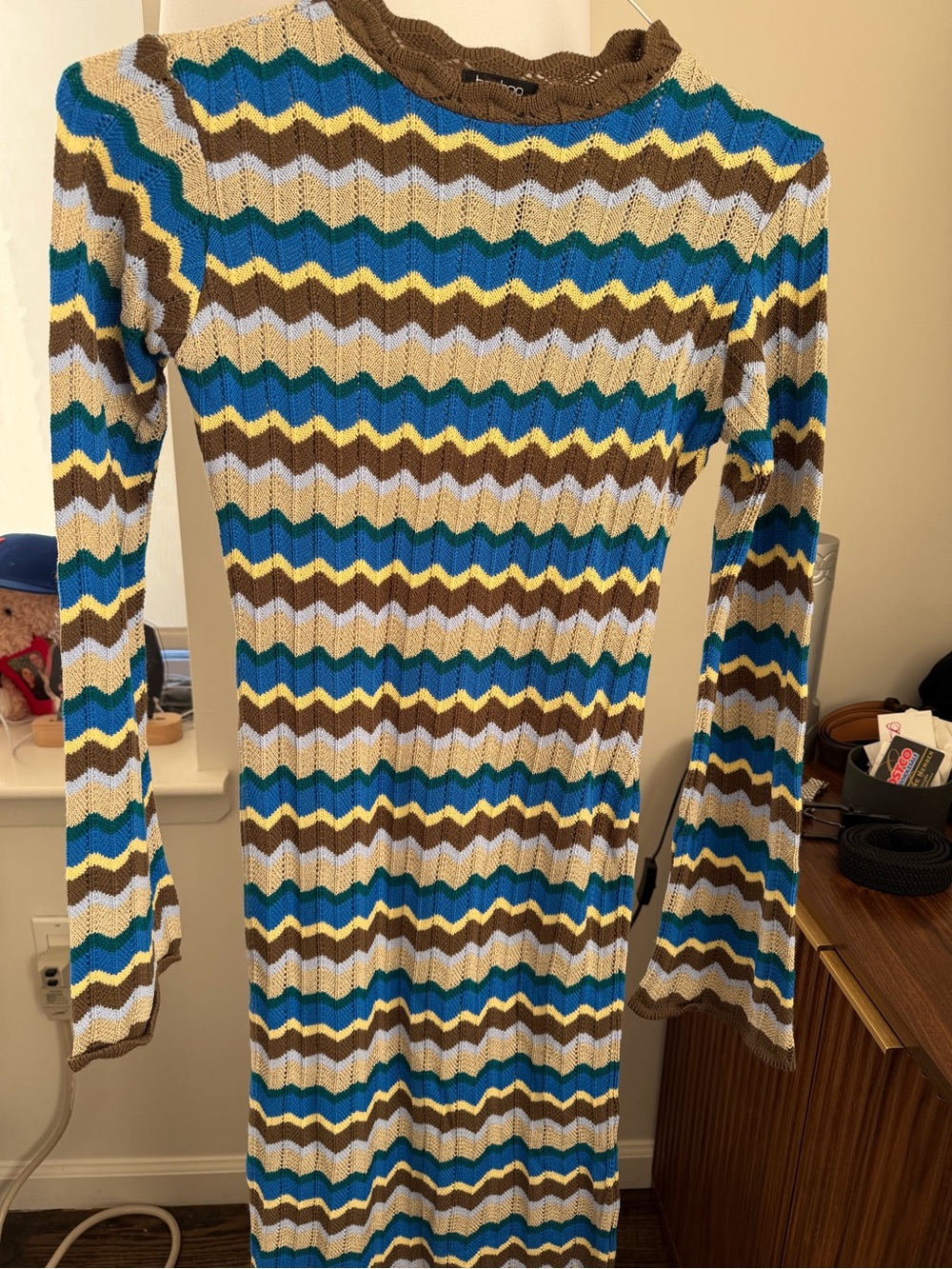 Boohoo Blue, Brown & Cream Chevron Maxi Dress